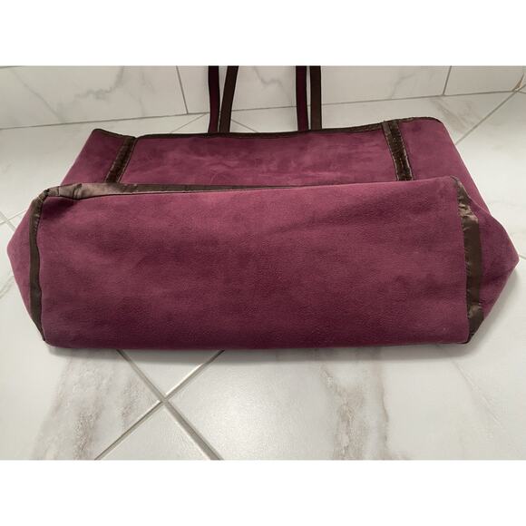 Vintage DKNY Tote Bag Velour Velvet Burgundy Reversible - Picture 3 of 14